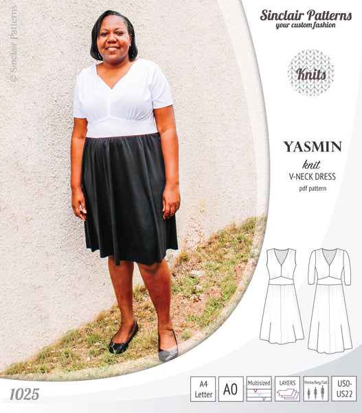 Yasmin V neck knit dress with pleated accents (PDF) - Sinclair