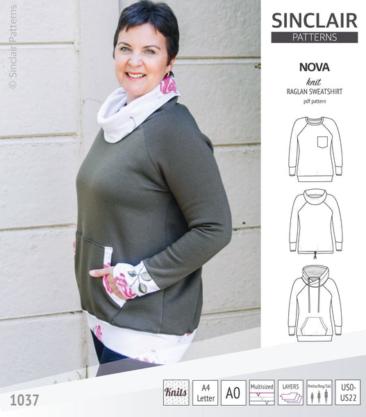 Nova knit raglan sweatshirt for women (PDF) - Sinclair Patterns