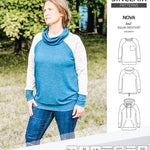 PDF sewing pattern Raglan sweatshirt sweater hoodie for women with kangaroo pocket, hood, cowl and drawstrings