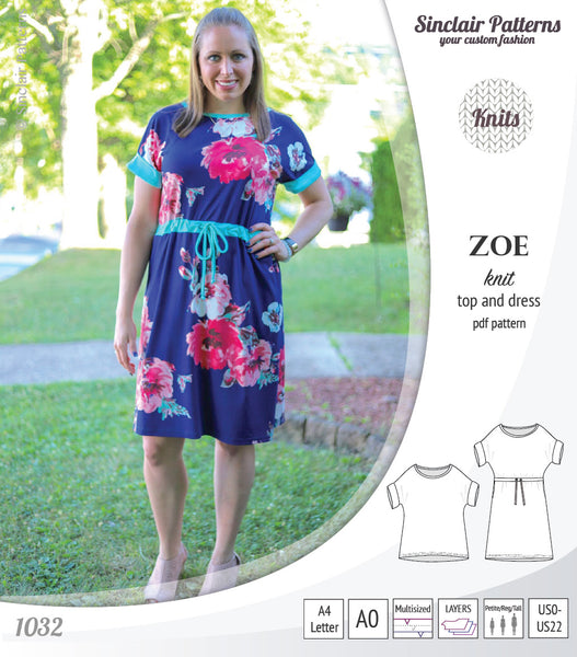 Zoe relaxed dolman knit top and drawstring dress (PDF) - Sinclair Patterns