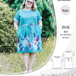 Sinclair Patterns S1032 Zoe relaxed fit dolman top and drawstring knit dress or top for women pdf sewing pattern