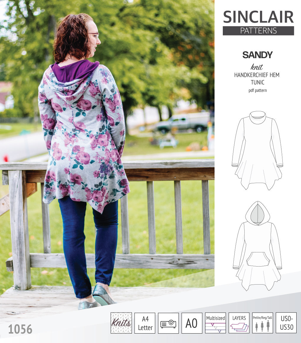 Sandhurst Knitting Pattern Sandy knit handkerchief hem tunic with a cowl, collar, hood and pockets ...