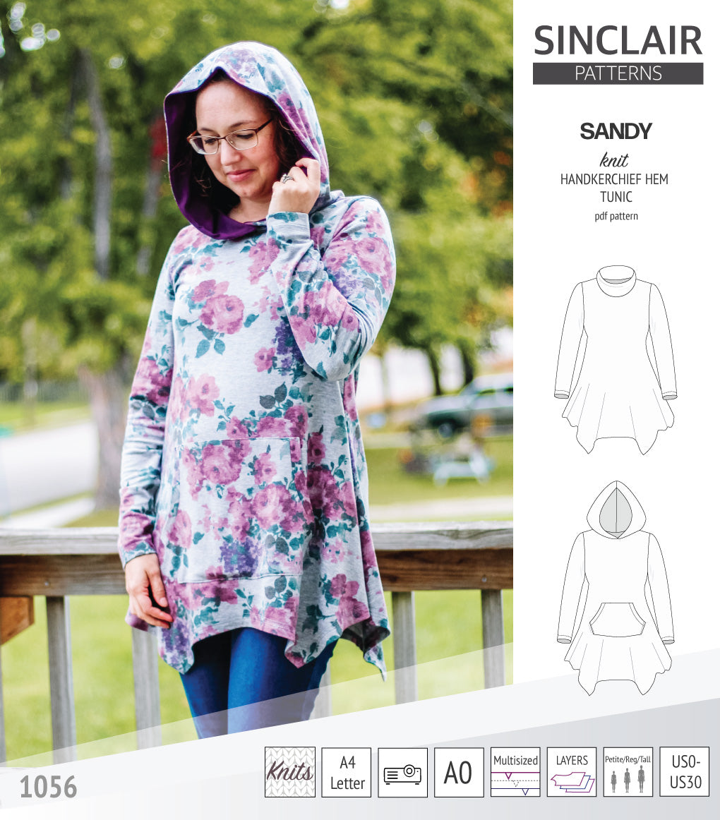 Sandhurst Knitting Pattern Sandy knit handkerchief hem tunic with a cowl, collar, hood and pockets ...