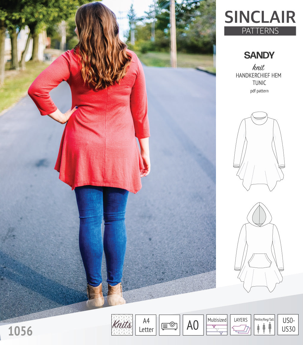Sandhurst Knitting Pattern Sandy knit handkerchief hem tunic with a cowl, collar, hood and pockets ...