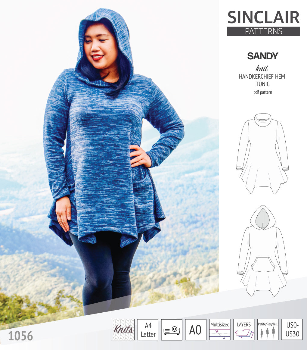Sandhurst Knitting Pattern Sandy knit handkerchief hem tunic with a cowl, collar, hood and pockets ...