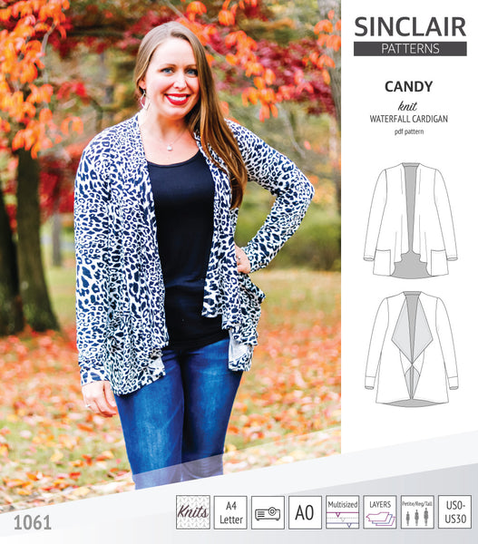 Candy relaxed fit knit cardigan with pockets and waterfall neckline (P -  Sinclair Patterns
