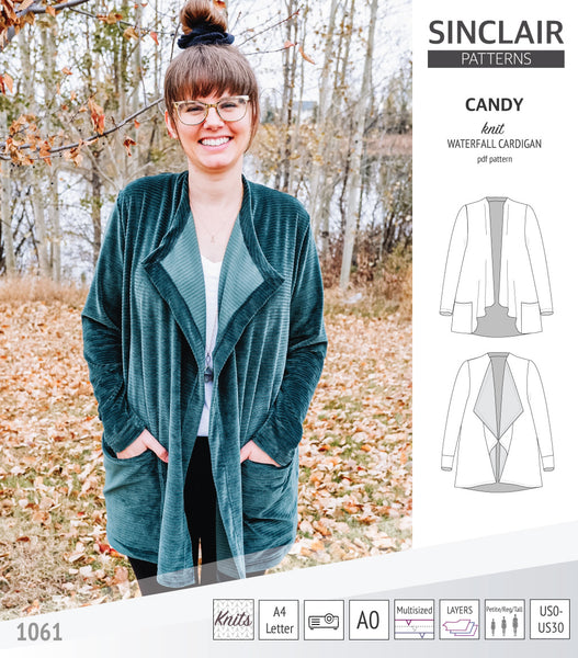 Candy relaxed fit knit cardigan with pockets and waterfall neckline (P ...