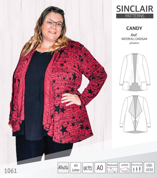 Candy relaxed fit knit cardigan with pockets and waterfall neckline (P -  Sinclair Patterns