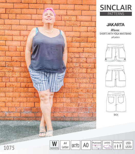Jakarta shorts for woven fabrics with yoga waistband and pockets (PDF) -  Sinclair Patterns