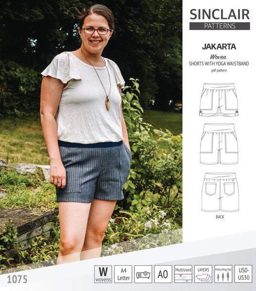 Jakarta shorts for woven fabrics with yoga waistband and pockets (PDF) - Sinclair  Patterns