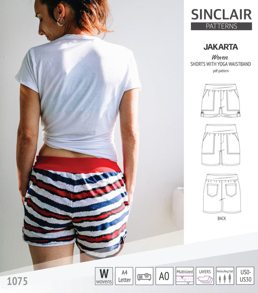Jakarta shorts for woven fabrics with yoga waistband and pockets (PDF) -  Sinclair Patterns