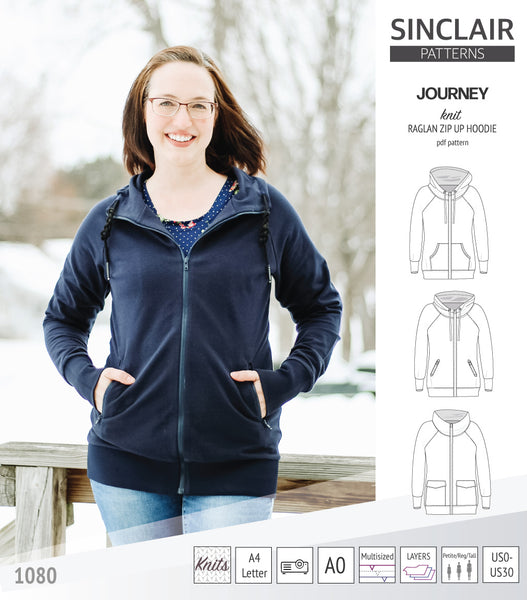 Journey zip up knit raglan hoodie with different pocket styles