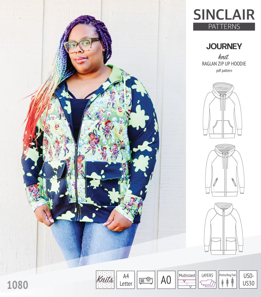 Journey zip up knit raglan hoodie with different pocket styles