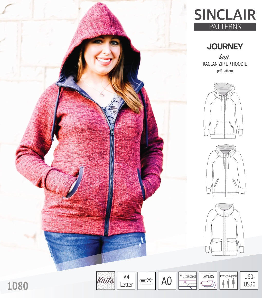 Journey zip up knit raglan hoodie with different pocket styles