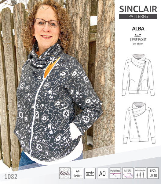 Alba zip up knit asymmetrical jacket with a cowl and side pockets (PDF ...