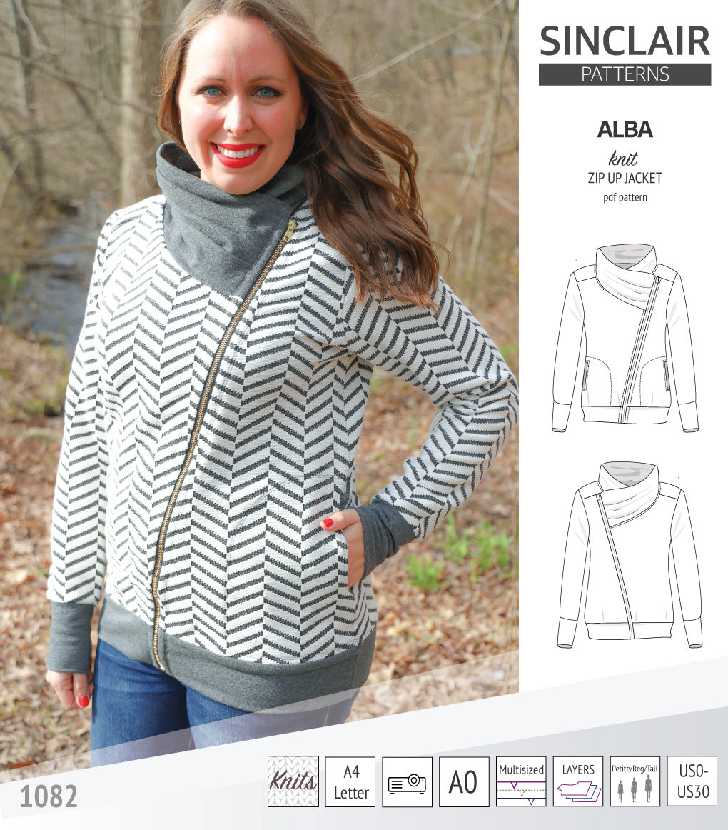 Side Zip Knit Pattern Alba zip up knit asymmetrical jacket with a cowl and side pockets (PDF ...