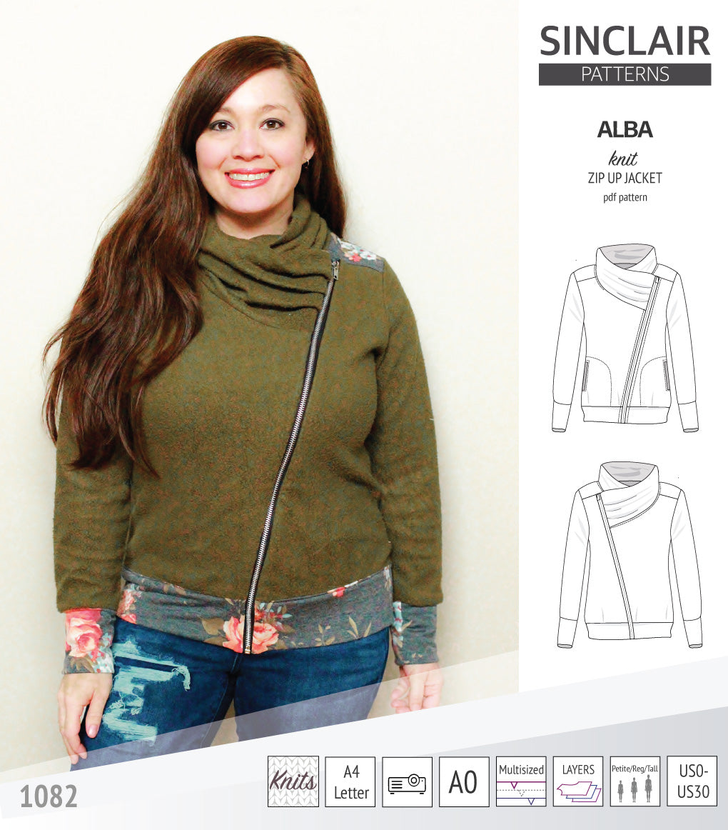 Side Zip Knit Pattern Alba zip up knit asymmetrical jacket with a cowl and side pockets (PDF ...