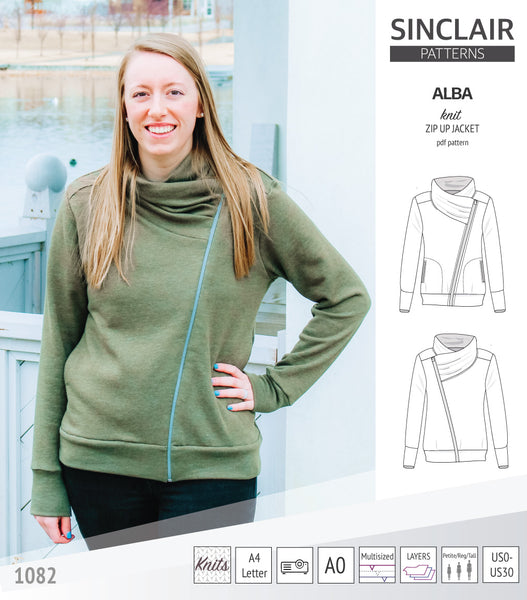 Alba zip up knit asymmetrical jacket with a cowl and side pockets (PDF ...