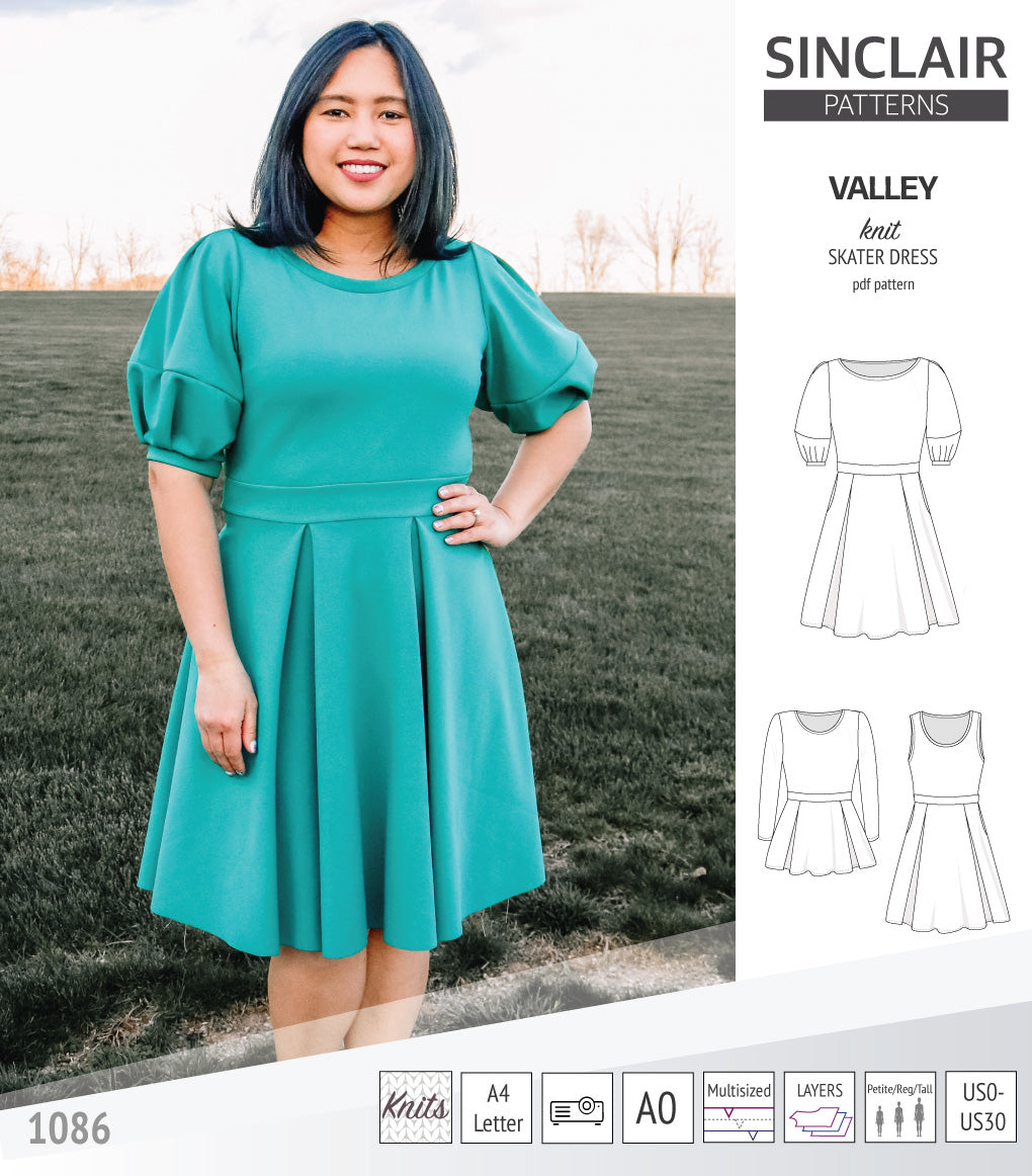 Valley knit skater dress with lantern sleeves and other options (PDF) – Sinclair Patterns valley-knit-skater-dress-with-lantern-sleeves-and-other-options-pdf-sinclair-patterns