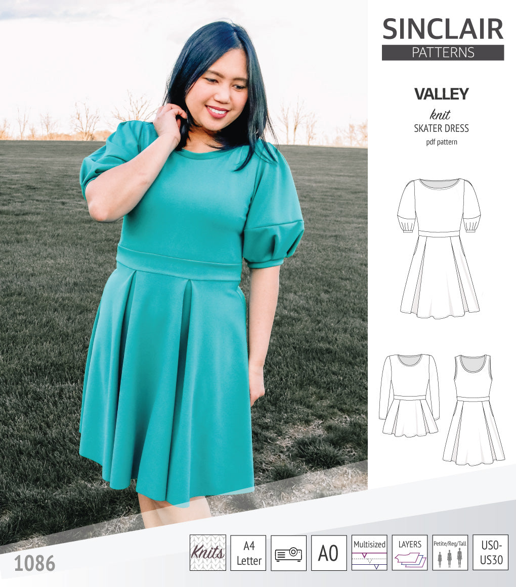 Valley knit skater dress with lantern sleeves and other options (PDF) Valley knit skater dress with lantern sleeves and other options (PDF)