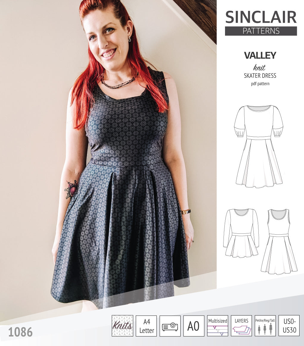 Valley knit skater dress with lantern sleeves and other options (PDF) – Sinclair Patterns valley-knit-skater-dress-with-lantern-sleeves-and-other-options-pdf-sinclair-patterns
