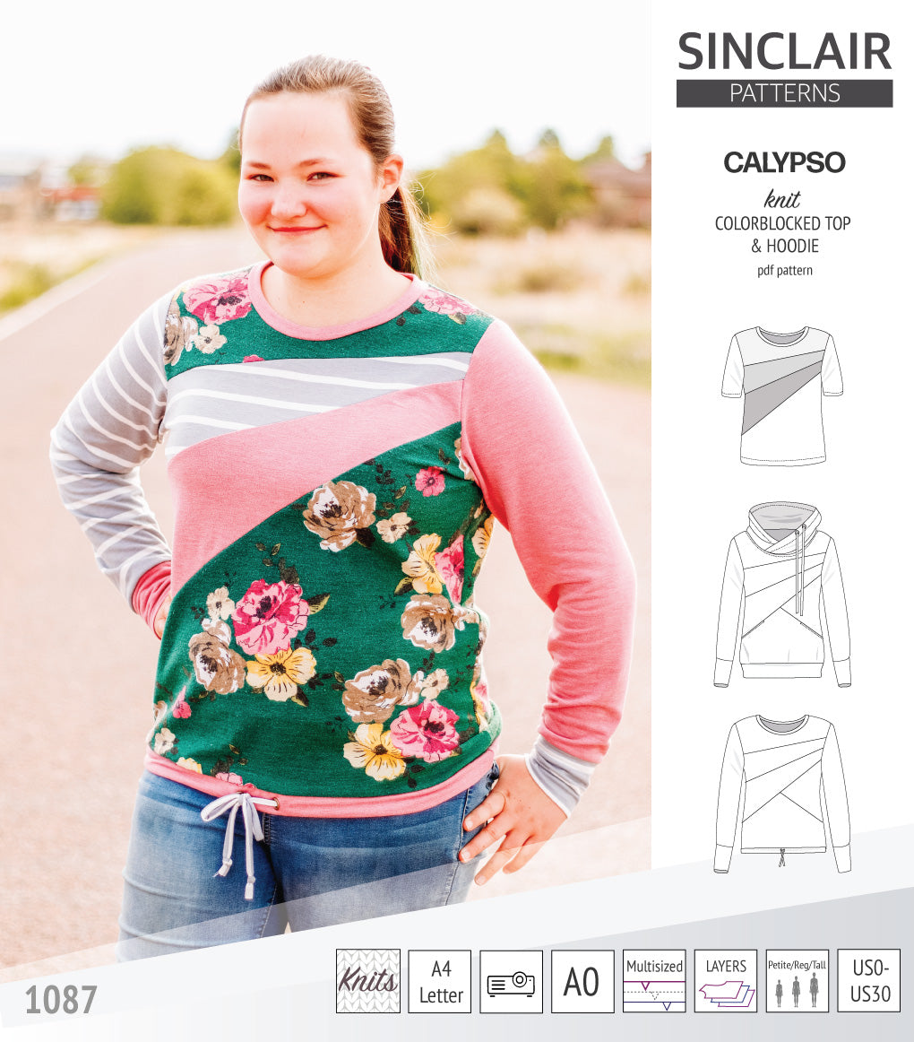 Pdf sewing pattern Hoodie top and t-shirt colorblocked and cowl for women