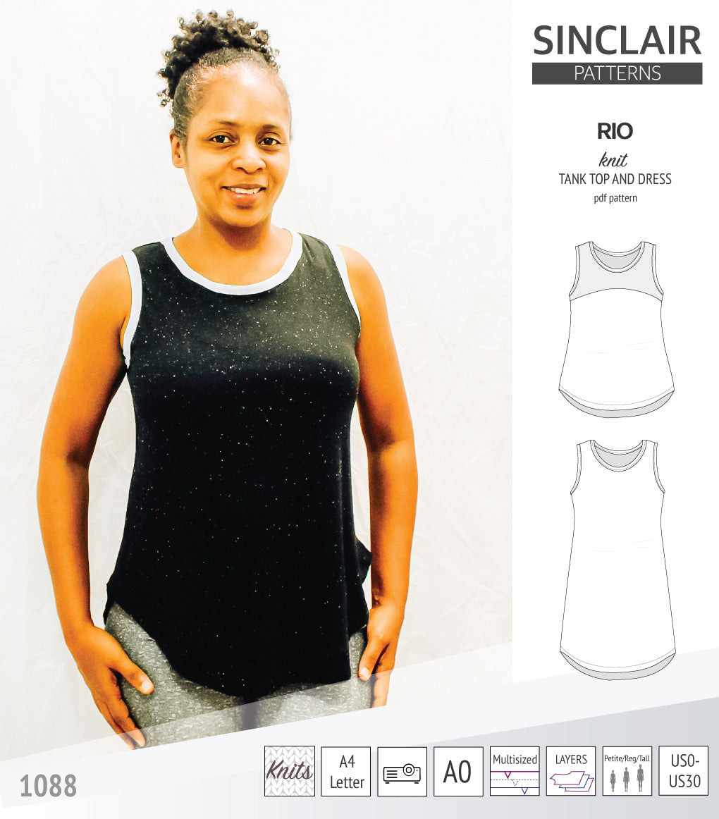 Sinclair Patterns Rio racerback tank top and jersey dress pdf sewing patterns for women