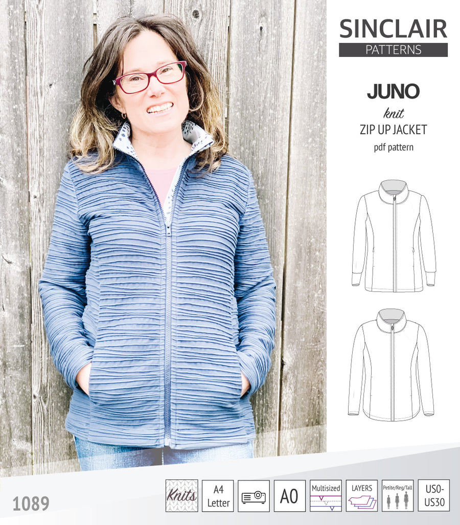 Juno Knit Zip-Up Fleece Style Jacket Pdf Sewing Pattern – Sinclair Patterns