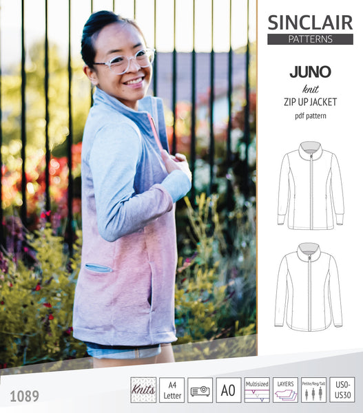 Juno knit zip up fleece style jacket with pockets (PDF), Sinclair Patterns