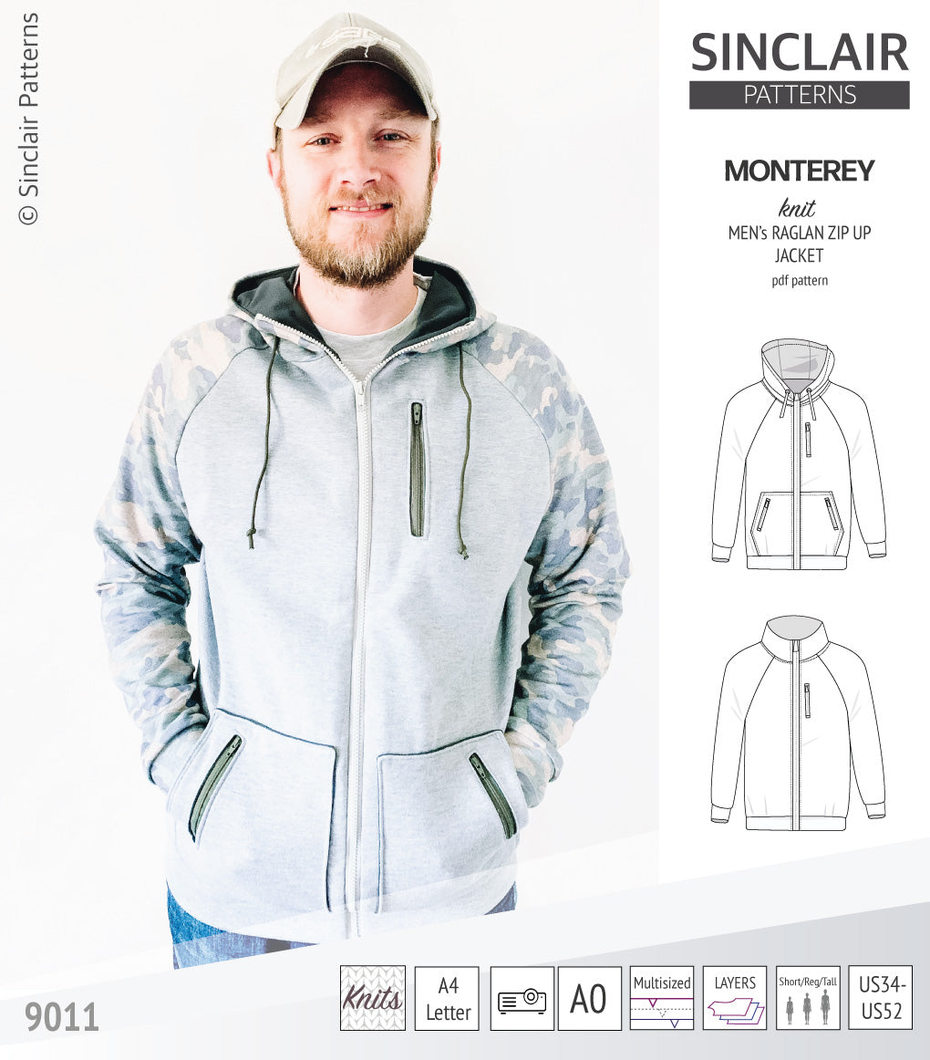Monterey zippered knit raglan jacket for men (PDF) – Sinclair Patterns