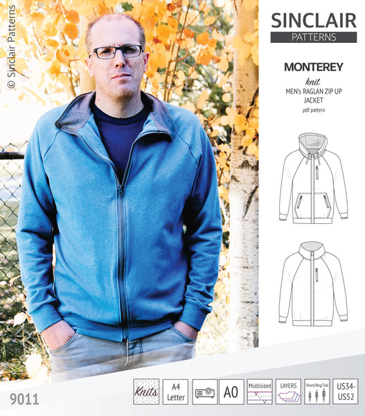 Monterey zippered knit raglan jacket for men (PDF) - Sinclair Patterns