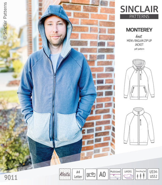 Journey zip up knit raglan hoodie with different pocket styles (PDF) -  Sinclair Patterns