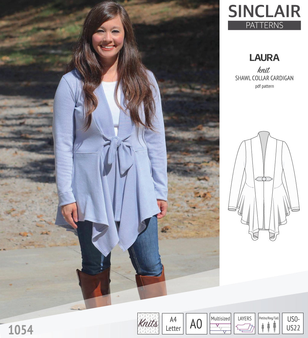 Sinclair Patterns S1054 Laura shawl collar cardigan top for women pdf sewing pattern