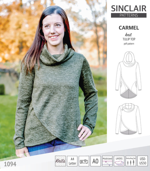 Carmel knit tulip style top with a cowl or a hood and pockets pdf ...