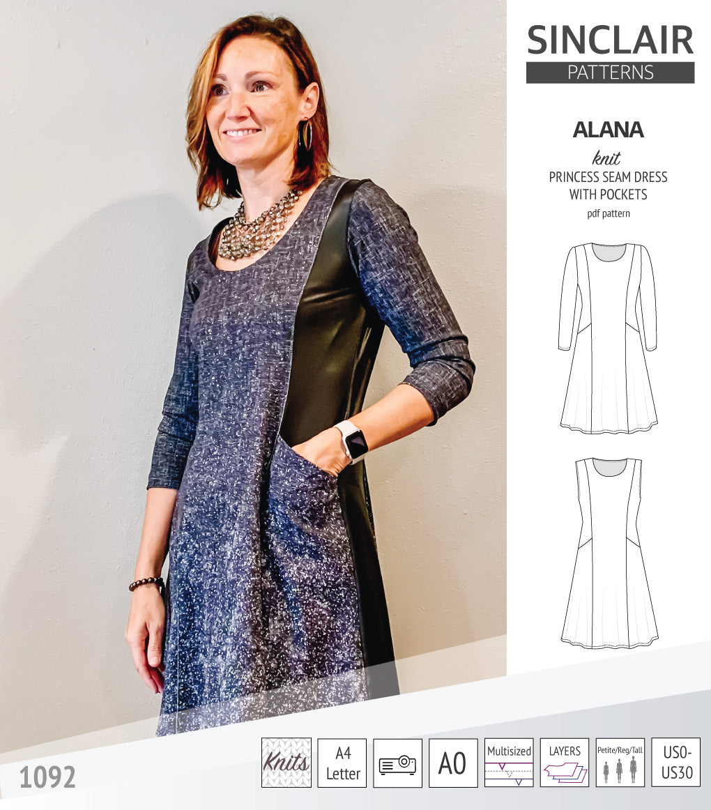 Alana princess seam knit dress with pockets pdf sewing pattern (PDF) Sinclair Patterns Alana princess seam knit dress with pockets pdf sewing pattern (PDF) Sinclair Patterns