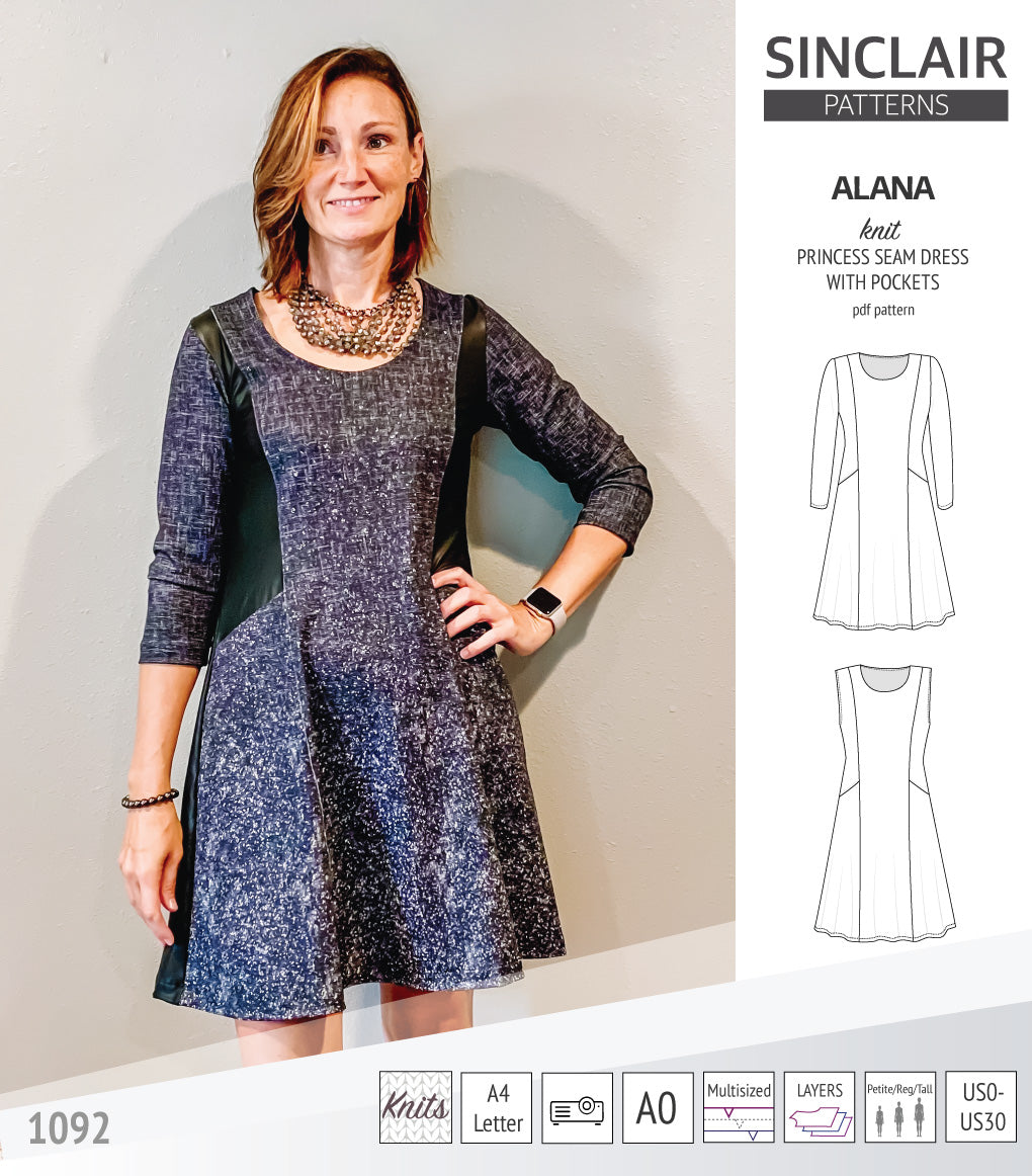 Alana Pattern Alana princess seam knit dress with pockets pdf sewing pattern (PDF ...