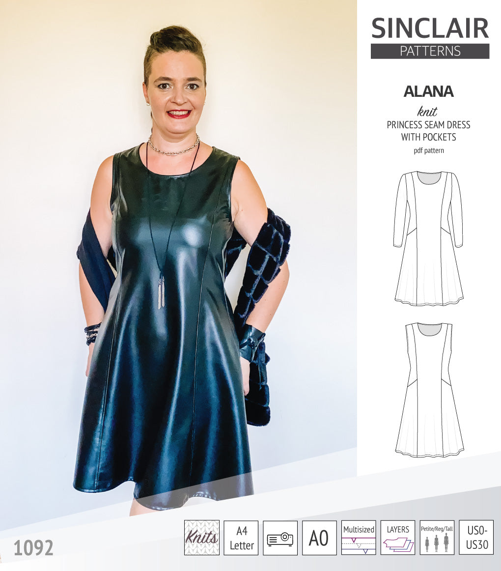Alana princess seam knit dress with pockets pdf sewing pattern (PDF) Sinclair Patterns Alana princess seam knit dress with pockets pdf sewing pattern (PDF) Sinclair Patterns