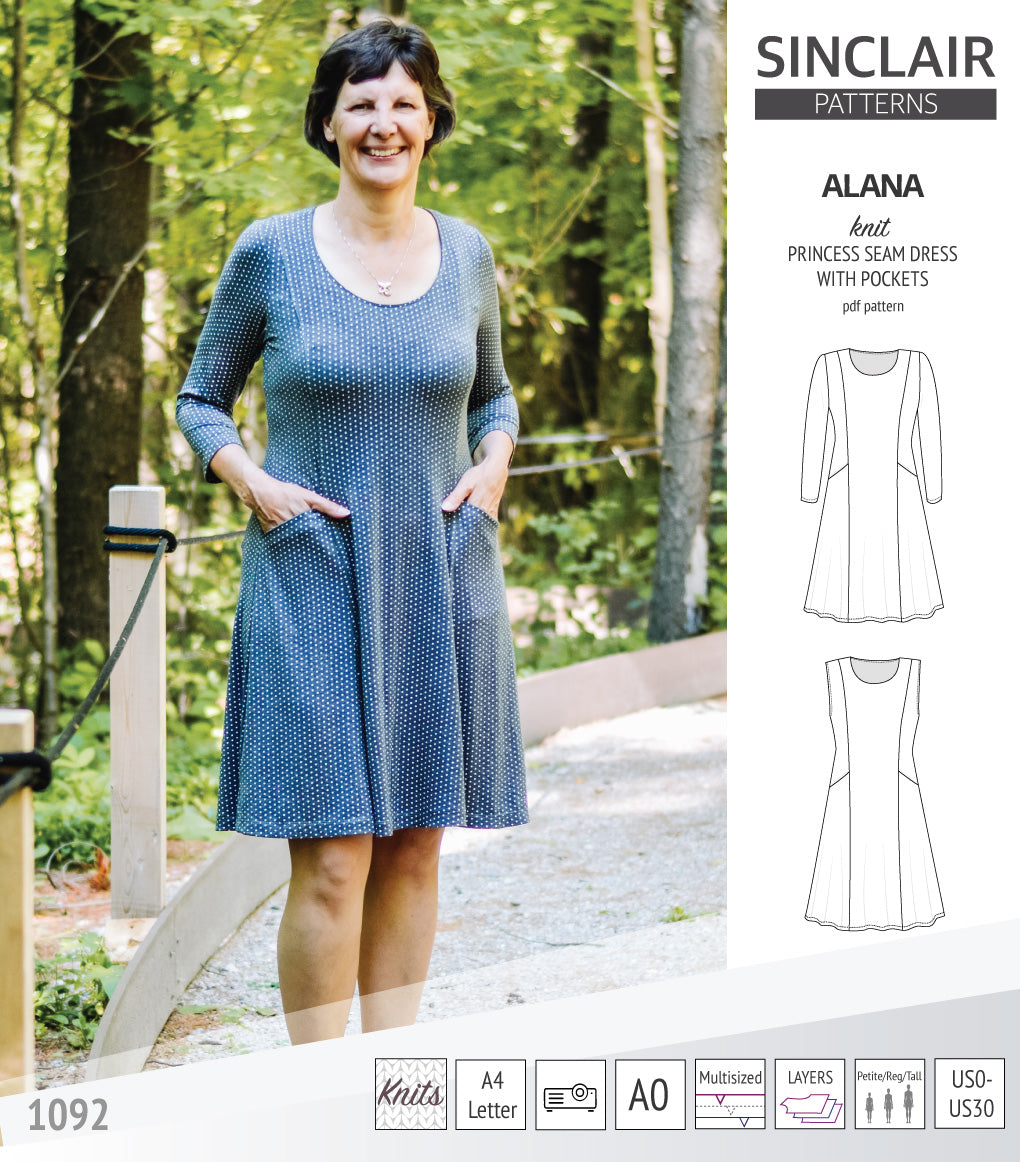 Alana Pattern Alana princess seam knit dress with pockets pdf sewing pattern (PDF ...