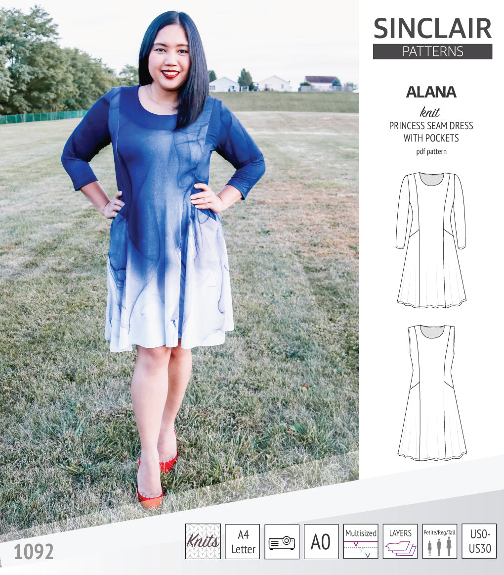 Alana Pattern Alana princess seam knit dress with pockets pdf sewing pattern (PDF ...