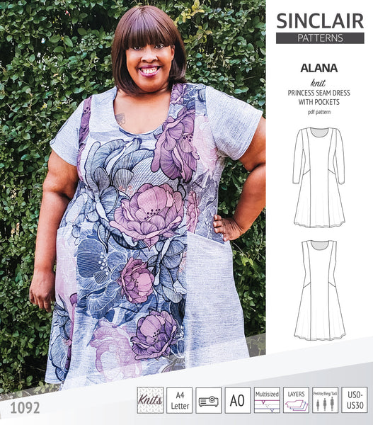 Alana princess seam knit dress pockets pdf pattern (PDF) - Patterns