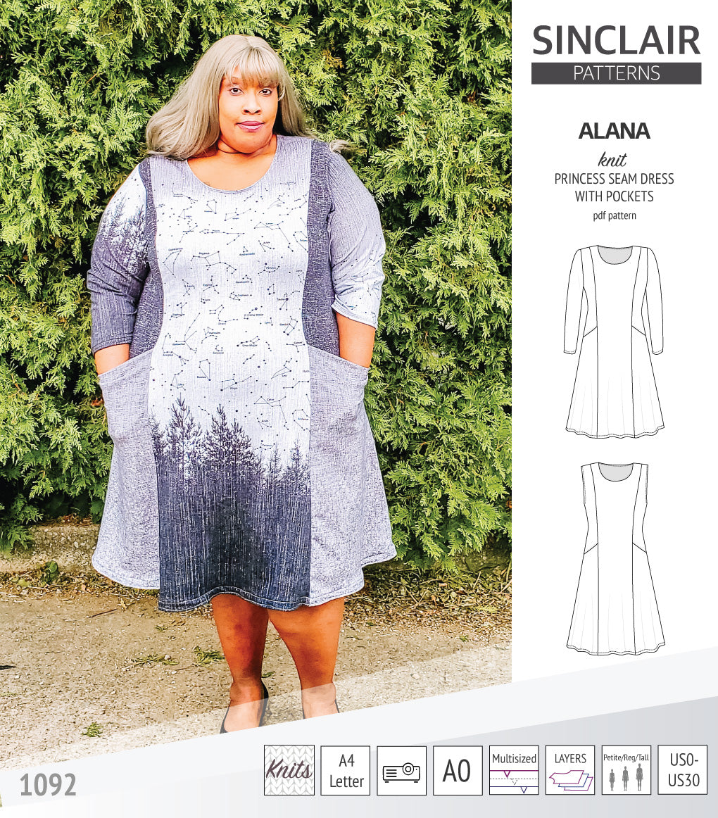 Alana princess seam knit dress with pockets pdf sewing pattern (PDF) Sinclair Patterns Alana princess seam knit dress with pockets pdf sewing pattern (PDF) Sinclair Patterns