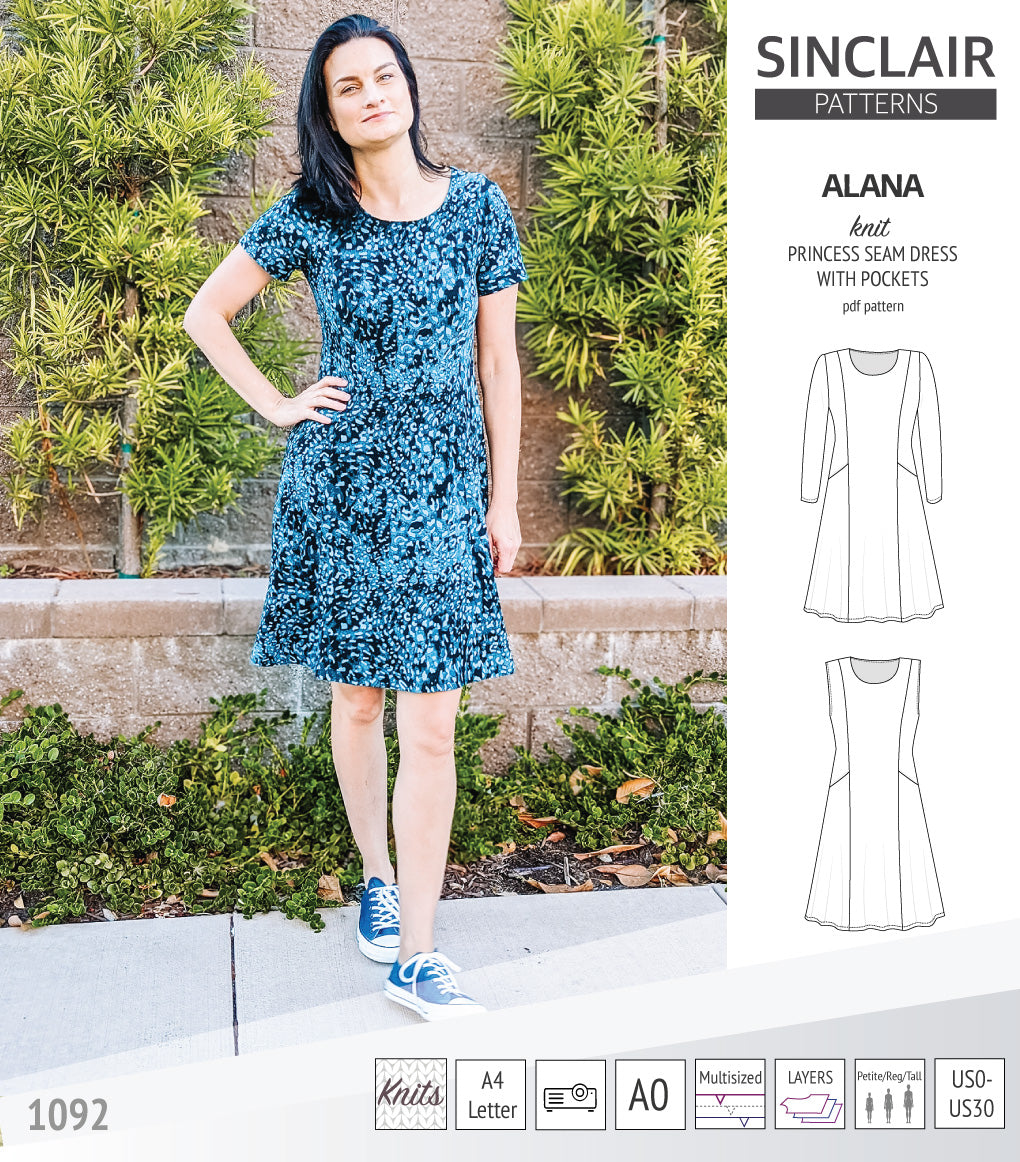 Alana Pattern Alana princess seam knit dress with pockets pdf sewing pattern (PDF ...