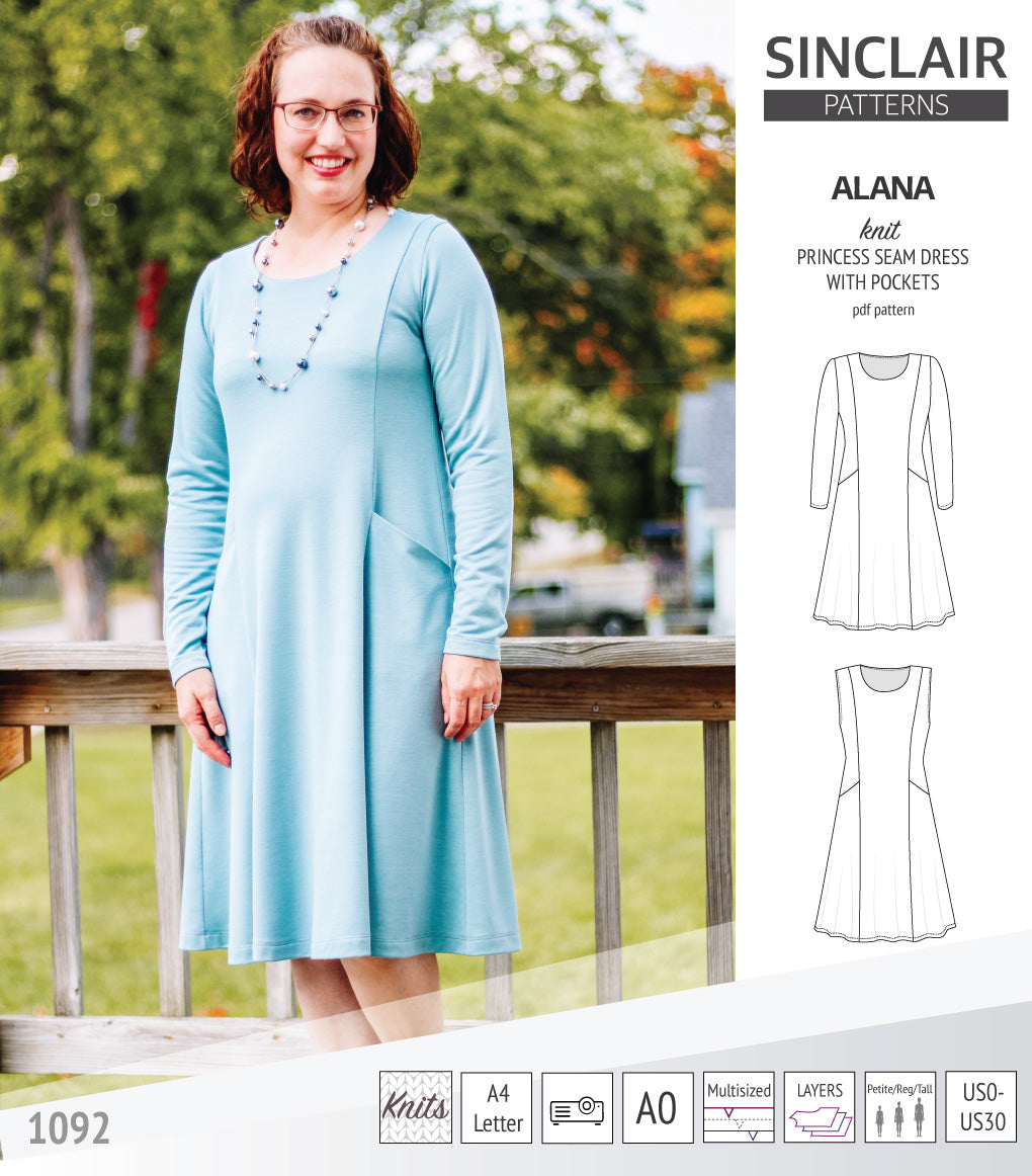Alana Pattern Alana princess seam knit dress with pockets pdf sewing pattern (PDF ...