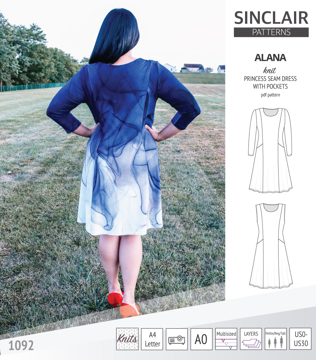 Alana princess seam knit dress with pockets pdf sewing pattern (PDF) Sinclair Patterns Alana princess seam knit dress with pockets pdf sewing pattern (PDF) Sinclair Patterns