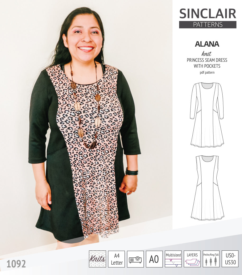 Alana Pattern Alana princess seam knit dress with pockets pdf sewing pattern (PDF ...