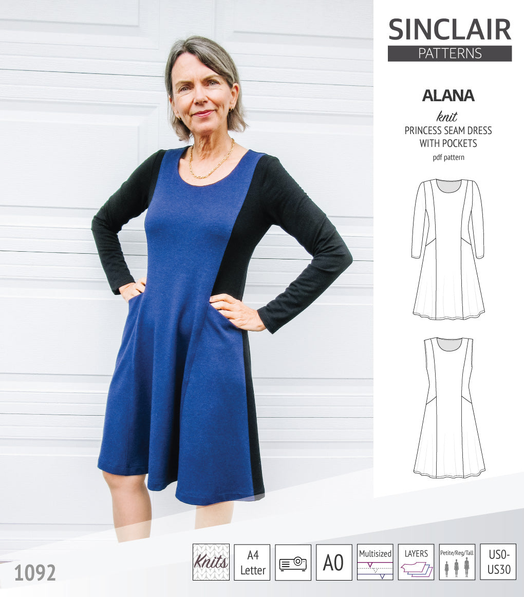 Alana Pattern Alana princess seam knit dress with pockets pdf sewing pattern (PDF ...