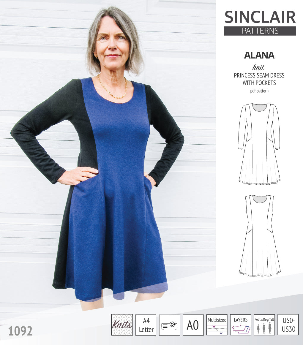 Alana princess seam knit dress with pockets pdf sewing pattern (PDF) Sinclair Patterns Alana princess seam knit dress with pockets pdf sewing pattern (PDF) Sinclair Patterns