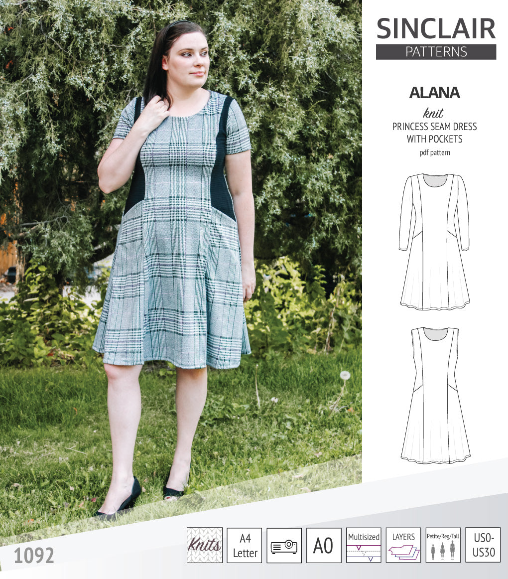 Alana princess seam knit dress with pockets pdf sewing pattern (PDF) Sinclair Patterns Alana princess seam knit dress with pockets pdf sewing pattern (PDF) Sinclair Patterns
