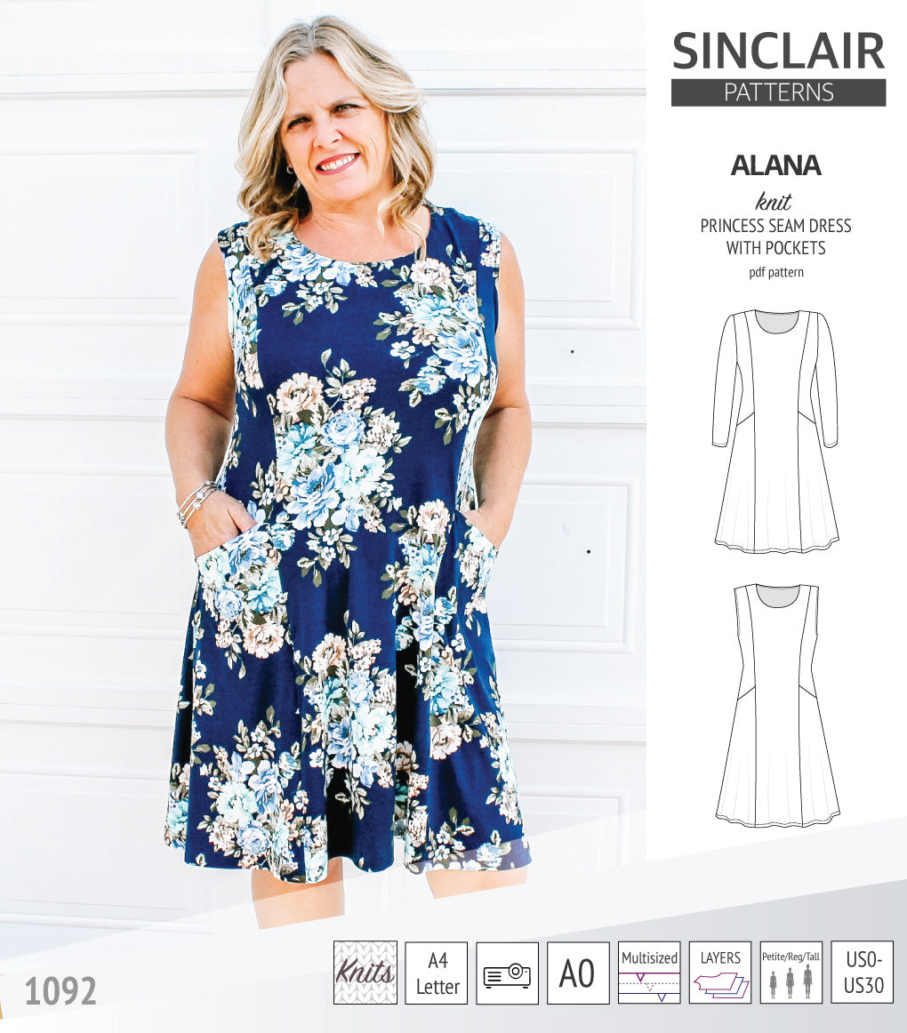 Alana Pattern Alana princess seam knit dress with pockets pdf sewing pattern (PDF ...
