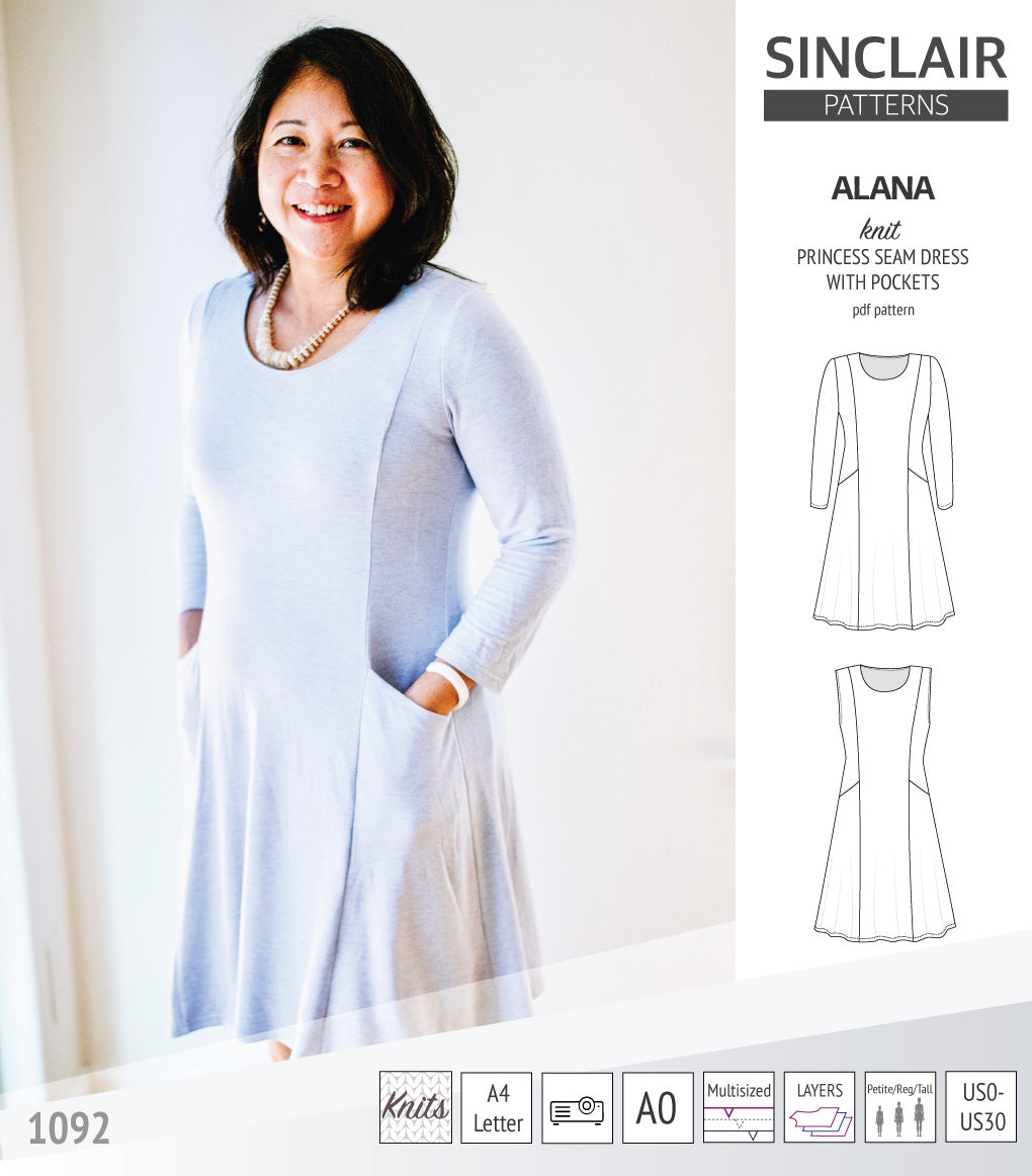 Alana princess seam knit dress with pockets pdf sewing pattern (PDF) Sinclair Patterns Alana princess seam knit dress with pockets pdf sewing pattern (PDF) Sinclair Patterns